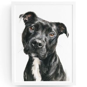 American Black Pit Bull Terrier Watercolor Wall Art Print Poster - Unframed